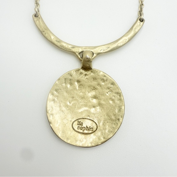 LIA SOPHIA Matte Gold Tone Hammered
Disk Signed Necklace - Picture 6 of 10